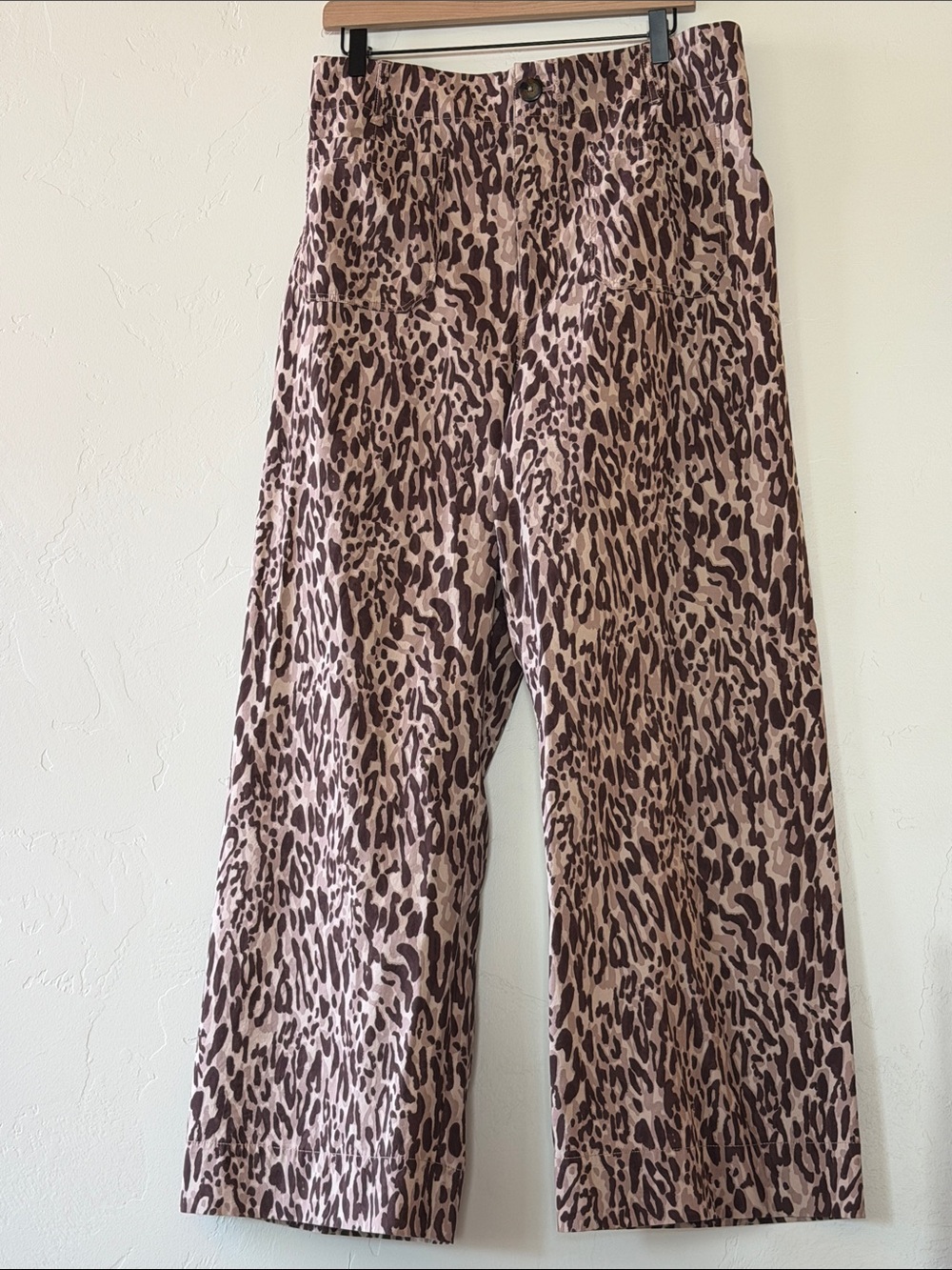 Maeve Pink and Brown Leopard-Print Wide-Leg Pants